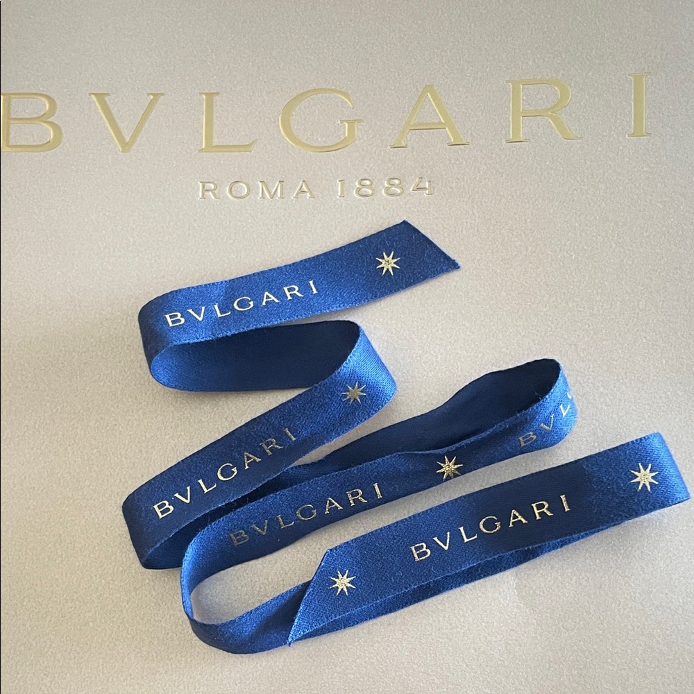 Bulgari Luxurious Blue Ribbon With Gold Bulgari Logo